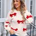 Trendy Bow-Knot Sweater For Women – Oversized Round Neck Knit Top With Long Sleeves, Casual Chic Winter Pullover (Pink, Blue, Red, Rose Red)_ecoleips.com