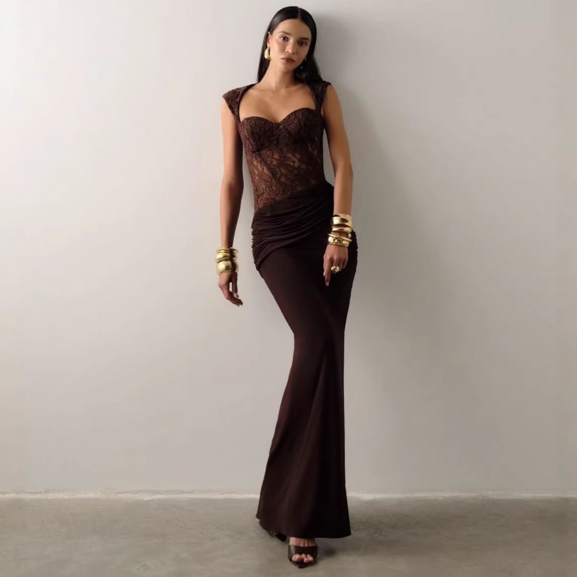 Women's Clothing Vietnamese Niche Design Thai Boutique Sexy Lace Square Neck A-Line Slimming Dress For Brides And Bridesmaids_ecoleips.com