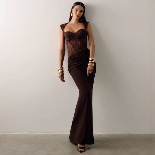 Women's Clothing Vietnamese Niche Design Thai Boutique Sexy Lace Square Neck A-Line Slimming Dress For Brides And Bridesmaids_ecoleips.com