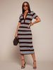 Women's Summer Striped Knit Long Dress - Slim Fit European Style Maxi Dress For Beach & Casual Wear_ecoleips.com