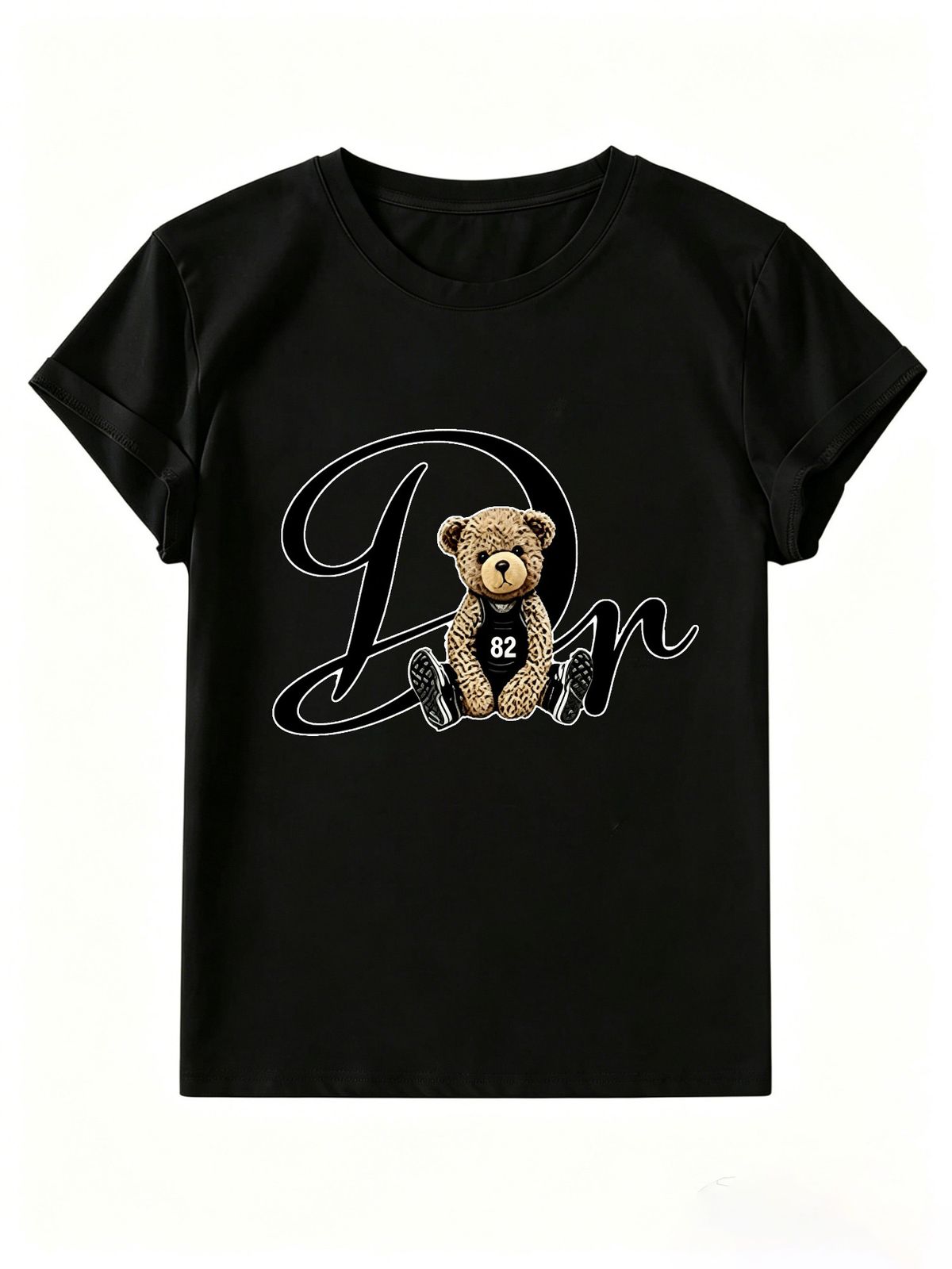 Women's DR Letter Teddy Bear Sports T-shirt, Pure Cotton Breathable Short Sleeve_ecoleips.com