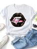 Women Y2K Hip Hop Black Lips Pink Diamond Dollar Sign Graphic T Shirt Round Neck Short Sleeve Loose Streetwear Summer Tops_ecoleips.com