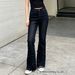 High Waisted Stretch Flared Jeans for Women Slimming Design Frayed Edges Black Platform Jeans_ecoleips.com