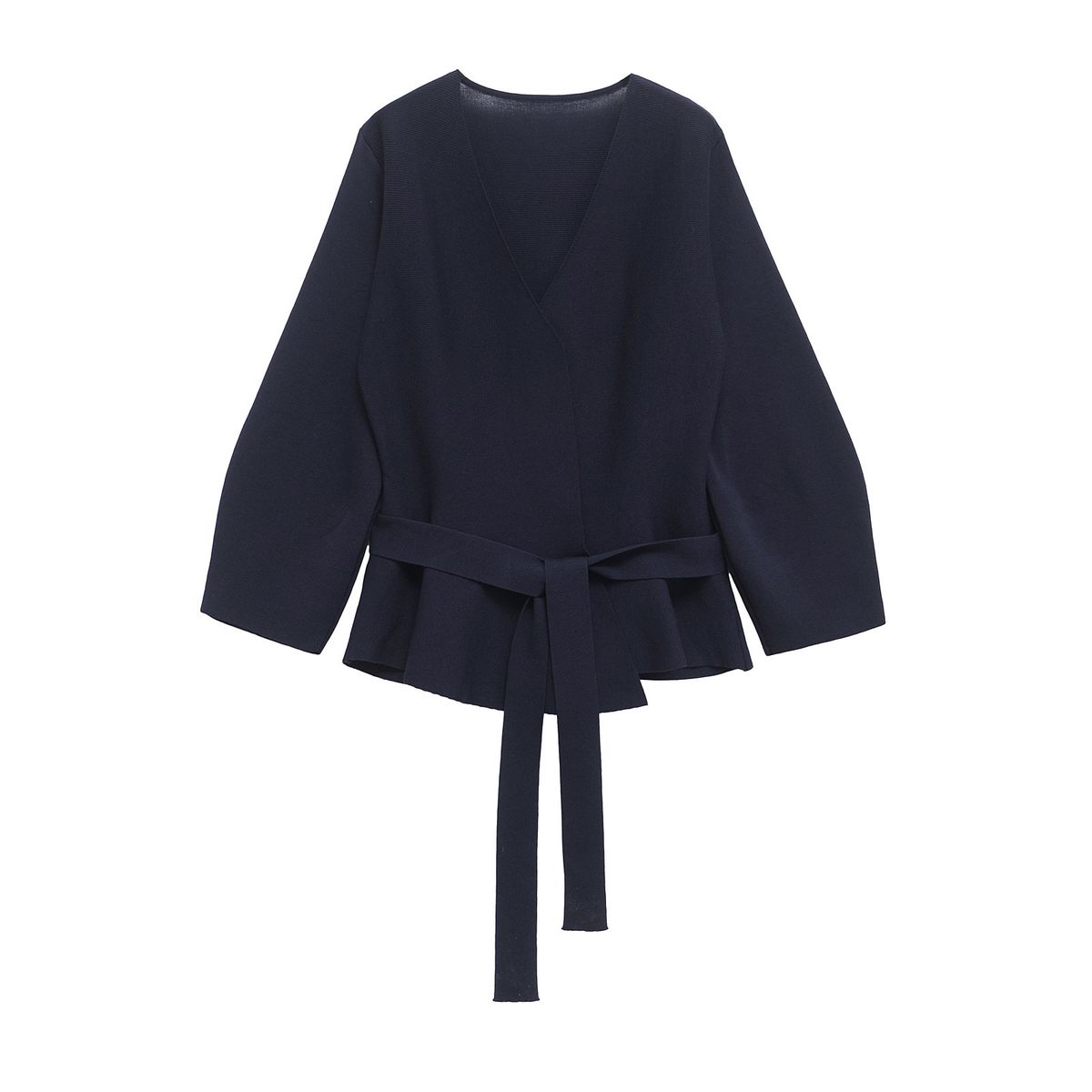 Women’s Belted Knit Top – V-Neck Shoulder-Padded Blouse (Polyester Blend, Classic Retro Style, Office & Casual Wear, Fall/Winter Essential)_ecoleips.com