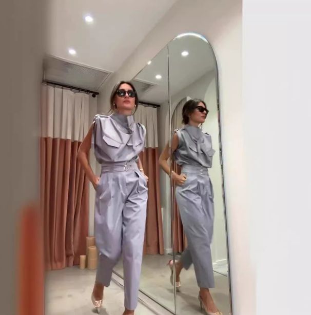 Summer Women's Fashion Belted High-Waist Slim Fit Pants Set - Elegant Office Wear With Adjustable Waistband, Polyester Blend, S-XXXL (White/Black/Red_ecoleips.com