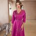 Rose-Red Satin Mid-Sleeved Long Dress For Travel Women's Clothing_ecoleips.com