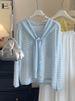 Summer Style Thin Loose Knitted Cardigan Top for Women Korean Casual Striped Sun Protection Cover up_ecoleips.com