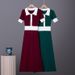 Women's French Retro Color Blocked Polo Collar Short Sleeve Knit Dress Summer Style Fitted Sweater_ecoleips.com