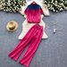 Women's Clothing Denim Stitching Retro Distressed Irregular Suit Polo Collar Shirt High Waist Wide Leg Slim Trousers_ecoleips.com