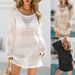 Flounce Hem Beach Cover-Up Dress – Lightweight Woven Hollow-Out Tunic (White/Black/Beige, S-Xl) Breathable Fabric_ecoleips.com