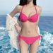 Women's Clothing Beach Vacation Pink Pink Rose Red Bikini Swimsuit Women's Steel Support Gathered Big And Small Breasts Sexy Three Point Swimsuit_ecoleips.com