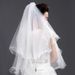 Double-Layer Pearl & Ribbon Bow Wedding Veil – Glow-in-the-Dark Bridal Hair Accessory For Photos (60-80cm, White With Pearls)_ecoleips.com