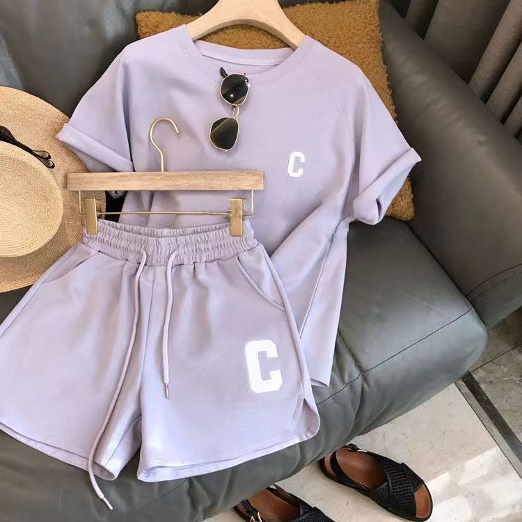 Korean Style Summer Women's Outfit – Loose Fit Short Sleeve T-Shirt & Casual Shorts Set (Letter Print, Athletic Two-Piece, S-XXXL, Quick-Dry Fabric)_ecoleips.com