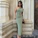 European And American Style Cross-Border 2024 Summer New Asymmetrical Shoulder Solid Color Slit Sleeveless Pure Desire_ecoleips.com
