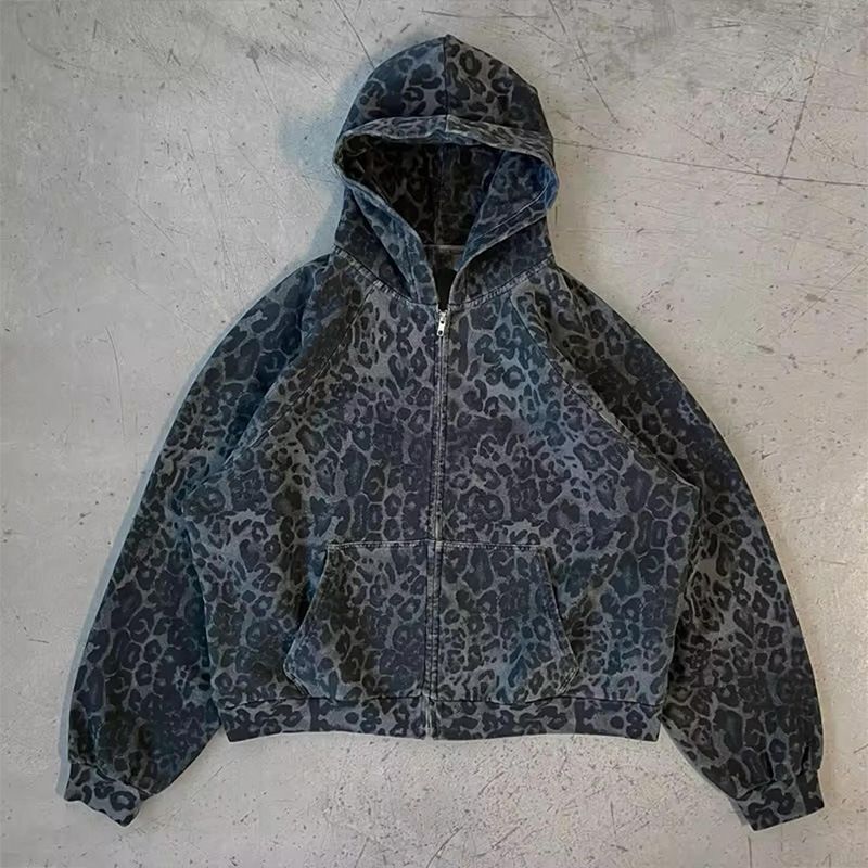Leopard Print Loose Cardigan For Women Thickened Plus Size Street Style Fashionable Jacket_ecoleips.com