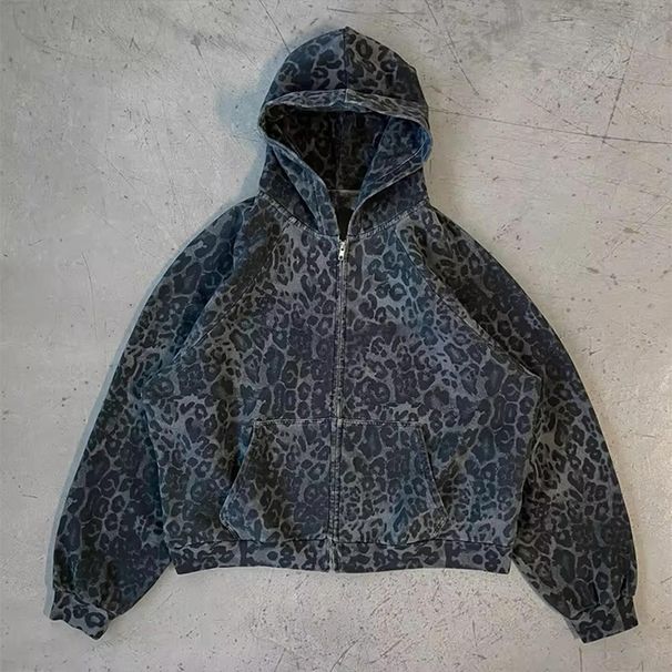 Leopard Print Loose Cardigan For Women Thickened Plus Size Street Style Fashionable Jacket_ecoleips.com