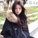 Vintage American Style Black Mountain Eagle Jacket For Women - Winter Fleece-Lined Short Coat With Hood & Detachable Rabbit Fur Collar_ecoleips.com