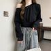 European American Style Short Sweatshirt For Petite Women, Autumn Loose Fit, Versatile, With A Diagonal Neckline And_ecoleips.com