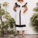 UC&ZA Style Women's Summer Color-Block V-Neck Ruffle Trim Slim Top And Skirt Set_ecoleips.com