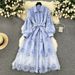 Palace Style Dress For Women New Heavy Industry Embroidery Hollow Flower Breasted Slim Mid Length Puff Sleeve Dress_ecoleips.com