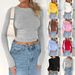 Hot Sale European And American New Solid Color Slim Round Neck Short Long Sleeve T Shirt Cross Border Foreign Trade Women_ecoleips.com