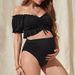 2023 Summer Maternity Bikini Sexy Ruffled Short Sleeve High Waisted Two Piece Swimsuit European American Style Polyester Vacation Wear_ecoleips.com