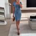 2026 Fashion U-neck Short Sleeve Denim Dress Women's Casual Hight Street Solid Mini Dress Elegant Single-button Slim Party Dress_ecoleips.com