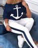 Women's Clothing Hot-selling Anchor Print Short-sleeved T-shirt Navy Sweatpants Ladies Casual Suit_ecoleips.com