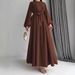 Women's Clothing Muslim Solid Color Temperament Long Belt Fashion Dress_ecoleips.com