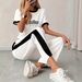 Summer Casual Two Piece Set Personalized Letter Print Short Sleeve Top And Pants Women's Clothing_ecoleips.com