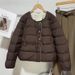 Women's Cropped Puffer Jacket – Lightweight Quilted Coat With Round Neck, Single-Breasted Closure, 3D Textured Polyester, Relaxed_ecoleips.com