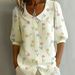 Women's Clothing Loose Fitting Puff Sleeved Printed Peter Pan Collar Women's Shirt Bestseller_ecoleips.com