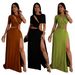 Women's Clothing Sexy Waist Revealing Irregular Long Skirt Solid Color Slit Dress New_ecoleips.com