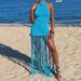 Women's Fashion Halter Neck Backless Dress Tassel Design Solid Color New Style Spring New_ecoleips.com