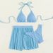 Women's Clothing Swimsuit Split Three Piece Set Mesh Skirt Swimsuit Printed Backless Sexy Bikini_ecoleips.com