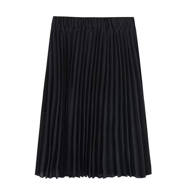 Verve Spring Summer New Elegant Versatile Chiffon Pleated Midi Skirt_ecoleips.com