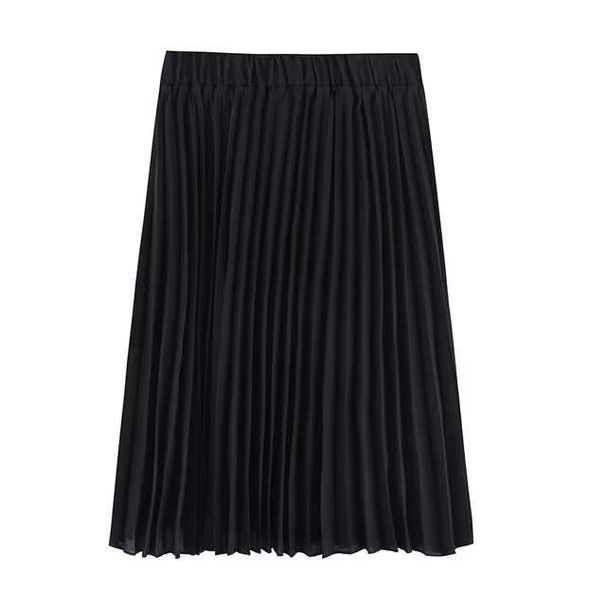 Verve Spring Summer New Elegant Versatile Chiffon Pleated Midi Skirt_ecoleips.com