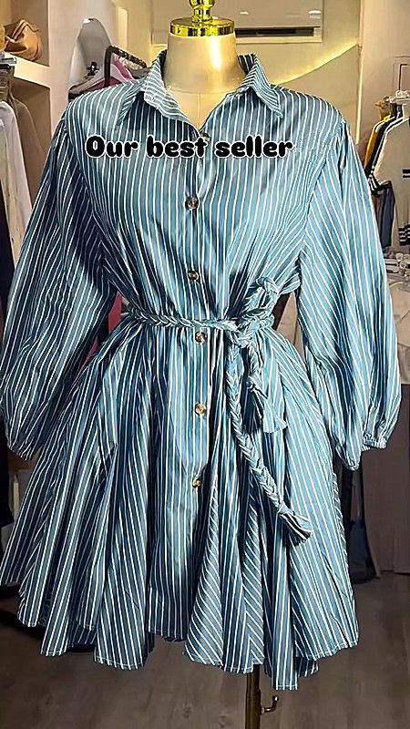 Women's Striped Shirt Dress American Style Lapel One Row Of Buttons Drawstring Waist Casual Elegant Fashion Autumn 2026_ecoleips.com