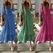2025 European American Summer New Fashion Women's V-neck Long Dress With Waist-Cinching Floral Print And Flared Hem_ecoleips.com