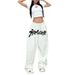 New White Hip Hop Jazz Dance High Waist Loose Straight Wide Leg Drawstring Sports Pants High Waist Stretchy Polyester Pants For Urban Fashion_ecoleips.com