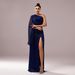 Verve Women's New High-End One-Shoulder Asymmetric Neck Long Sleeve Slim Fit Split Evening Dress_ecoleips.com