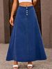 Women's A-Line Denim Skirt With Single Button – Vintage Washed Maxi Skirt For Casual & Office (Dark Blue, XS-XXL)_ecoleips.com