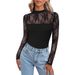 Women's Lace Patchwork Top Summer Solid Color Bust Enhancing Tight Fitting Waist Revealing Mature Clothing_ecoleips.com