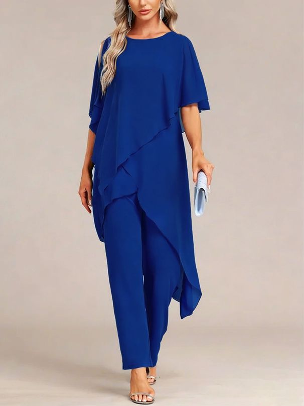 Women's Casual Off-Shoulder Top And Trousers Set Irregular Batwing Sleeve Elegant Two-Piece Commuter Outfit_ecoleips.com