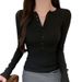 Hot Girl Shoulder Long-Sleeved T-Shirt Women's Spring And Autumn Base Shirt Slimming With Button-Down Tops_ecoleips.com