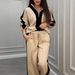 Women's Two-Piece Athletic Set Casual Long Sleeve Color Block Sweatshirt And Straight Leg Pants For Fall Winter Comfort_ecoleips.com