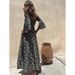 New Fashion Off-Shoulder Wrap Waist Flared Sleeve Midi Dress - Slimming Geometric Print Polyester Elegant Office Wear For Women_ecoleips.com
