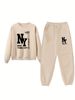 Women's Printed Two Piece Tracksuit, Long Sleeve Pullover Top And Drawstring Waist Pants, Casual Sportswear For Spring And Fall_ecoleips.com