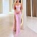Summer Off Shoulder Hollow Slim Fit Party Dress Sexy Split Pleated Irregular Dress Lace Strapless High Waist Women's Long Dress_ecoleips.com