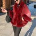 Women's Clothing New rex rabbit fur collar gradien autumn and winter shawl cape large size women's knitted cardigan jacket_ecoleips.com